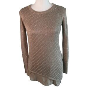 Apt. 9 Women's Long Sleeve Tan Lined Sequin Sweater Size XS